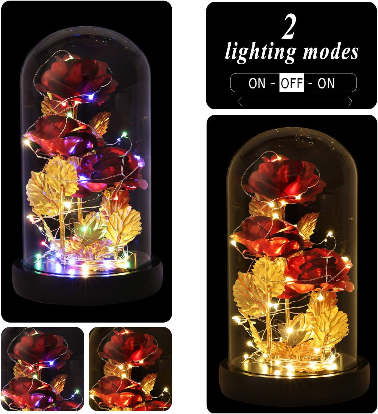 Valentines Day Gifts for Her,Valentines Rose Galaxy Flower Red Rose in Glass Dome,Light up Rose Flowers with 2 Lighting Mode,Enchanted Rose Gifts for Women for Birthday Valentines Day Wedding