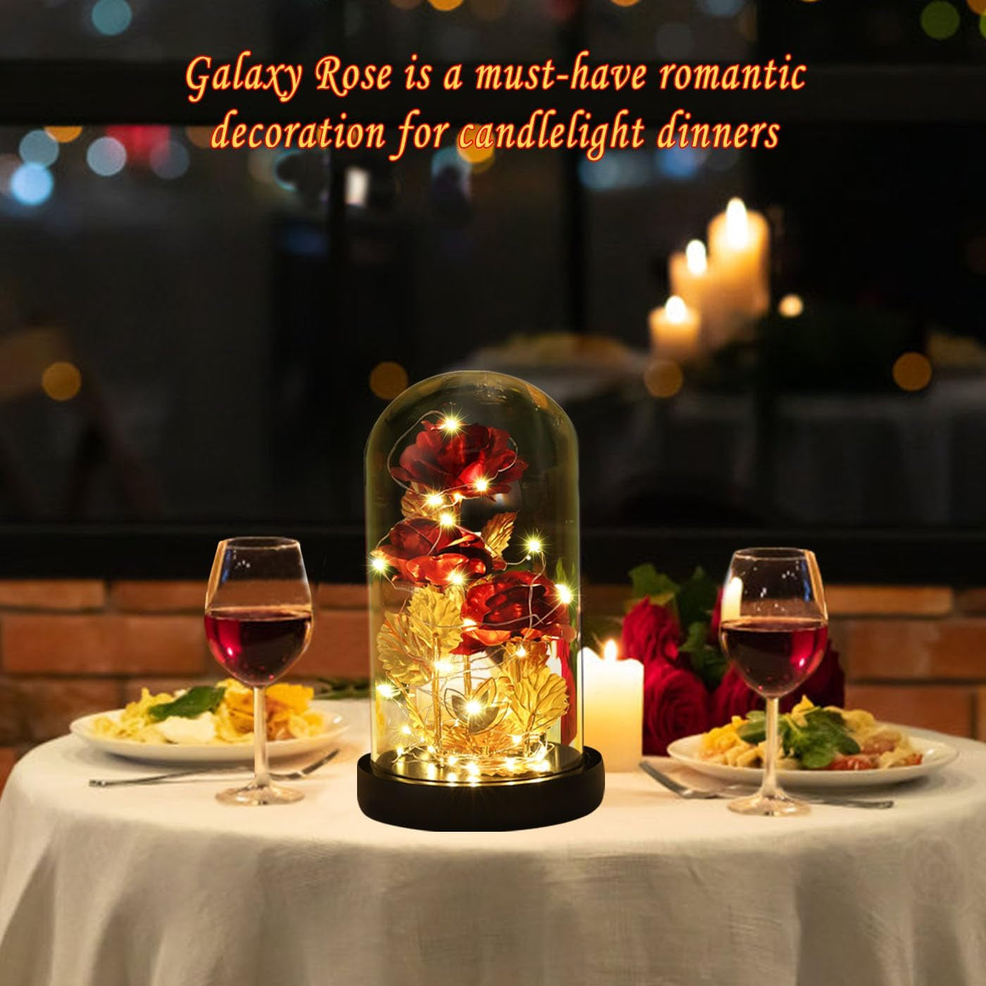 Valentines Day Gifts for Her,Valentines Rose Galaxy Flower Red Rose in Glass Dome,Light up Rose Flowers with 2 Lighting Mode,Enchanted Rose Gifts for Women for Birthday Valentines Day Wedding