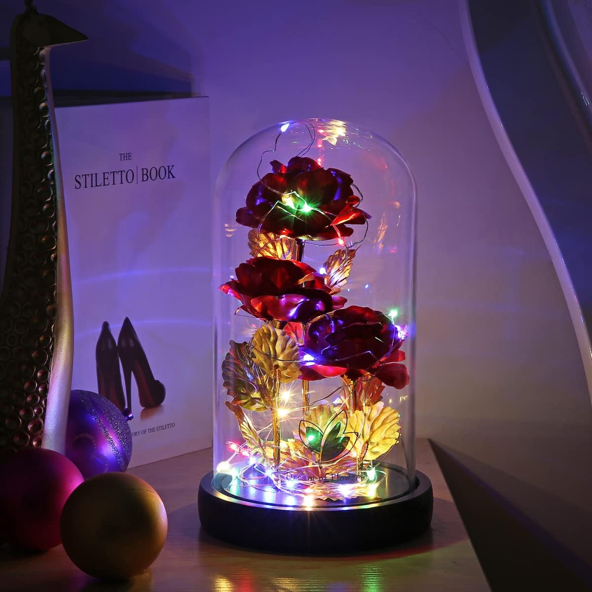 Valentines Day Gifts for Her,Valentines Rose Galaxy Flower Red Rose in Glass Dome,Light up Rose Flowers with 2 Lighting Mode,Enchanted Rose Gifts for Women for Birthday Valentines Day Wedding